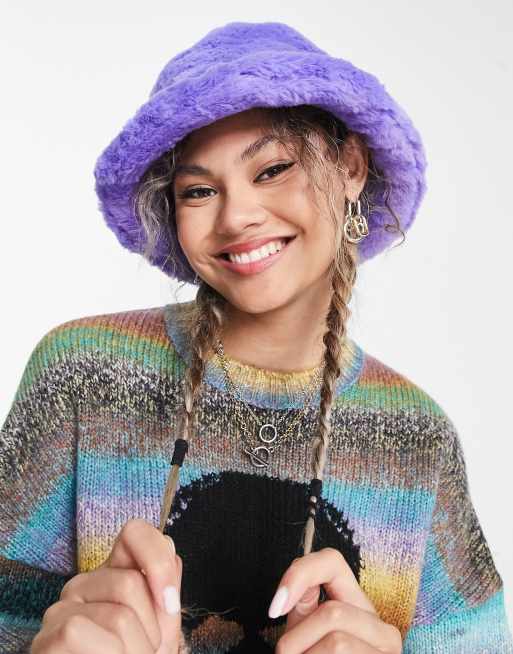 ASOS Design Faux Fur Bucket Hat in Purple