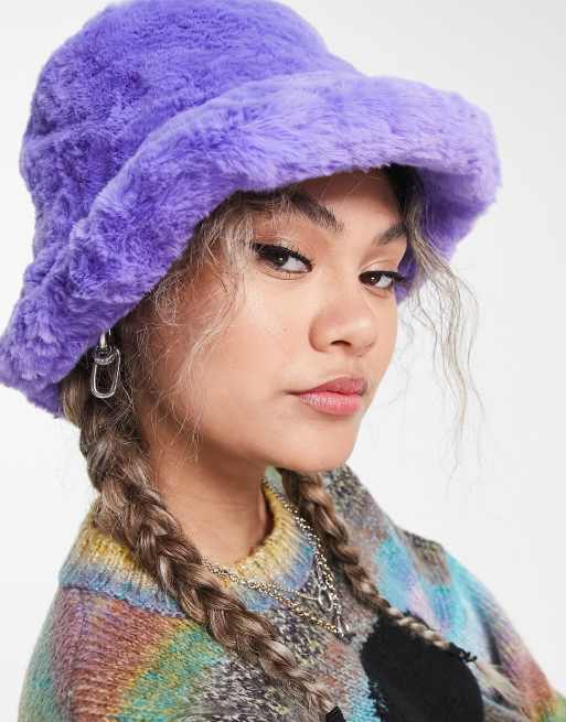 ASOS DESIGN faux fur bucket hat in purple ASOS