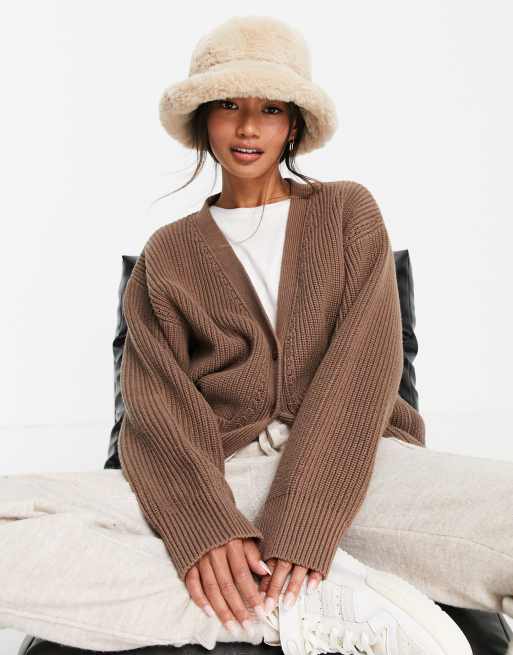 ASOS DESIGN faux fur bucket hat in stone, 2 of 4