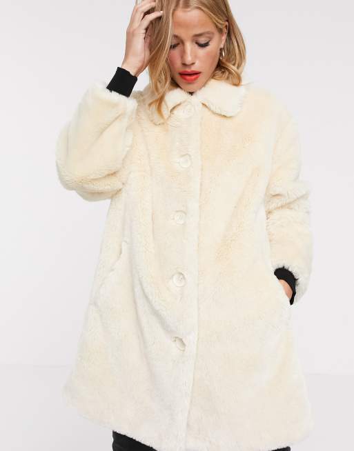 Button Through Faux Fur Coat