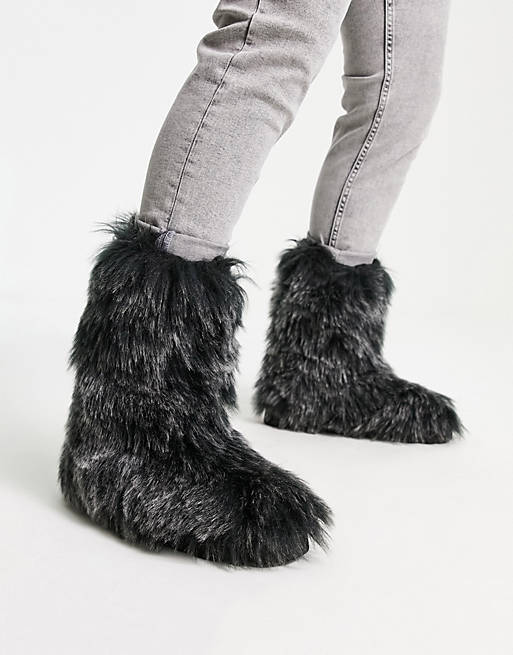 Asos Design Faux Fur Calf Boot In Black | Asos