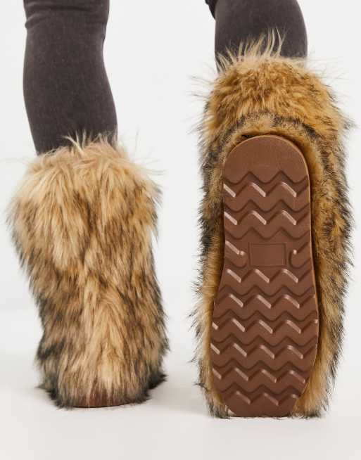 ASOS DESIGN faux fur calf boot in brown