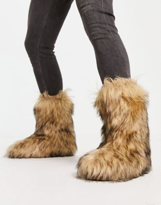 ASOS DESIGN faux fur calf boot in brown - ASOS Price Checker