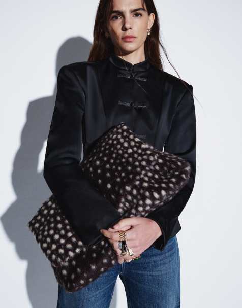ASOS DESIGN faux fur clutch in deer print - view 1