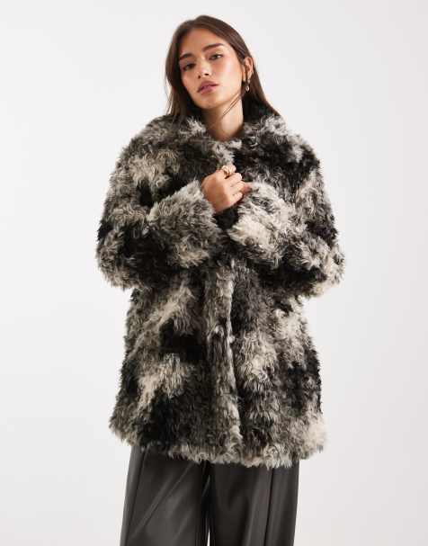 ASOS DESIGN faux fur coat in abstract cow print - view 1
