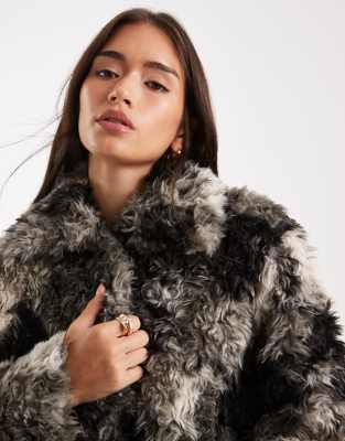 Asos Design Faux Fur Coat In Multi
