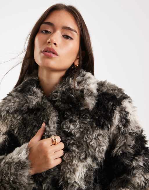 ASOS DESIGN faux fur coat in abstract cow print, 2 of 4