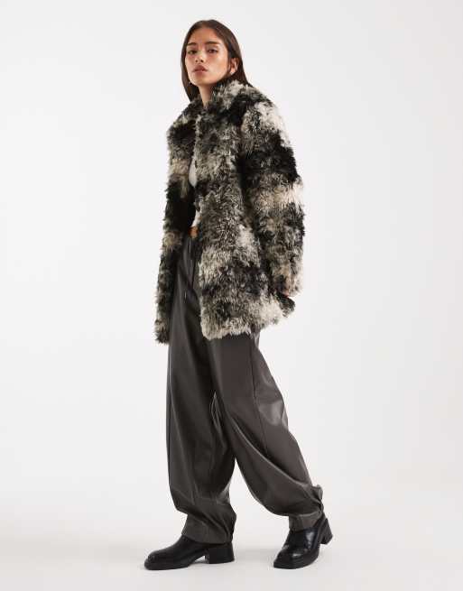 ASOS DESIGN faux fur coat in abstract cow print, 3 of 4