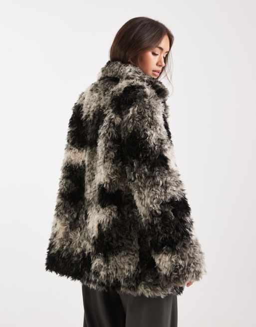 ASOS DESIGN faux fur coat in abstract cow print, 4 of 4