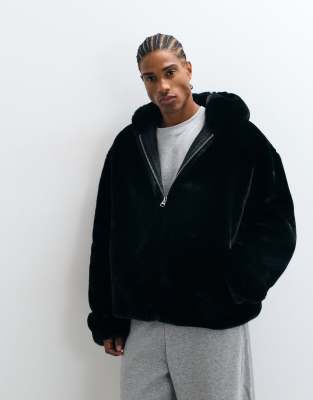 Asos Design Faux Fur Coat In Black