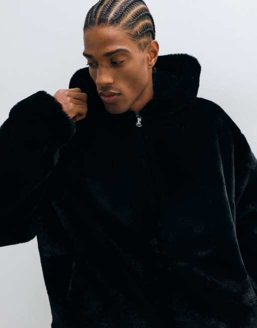 ASOS DESIGN faux fur coat in black, 4 of 5