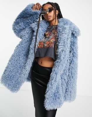 ASOS DESIGN faux fur coat in blue