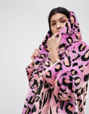 asos pink leopard coat