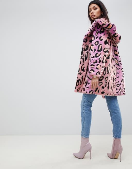 Asos pink hot sale leopard coat