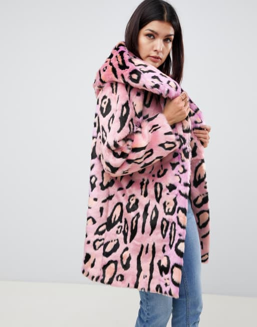 Pink leopard fur on sale coat