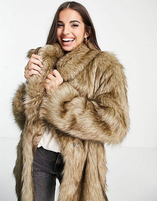 ASOS DESIGN faux fur coat in brown