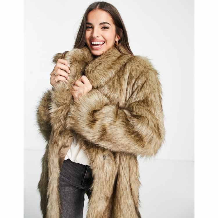 ASOS DESIGN faux fur coat in brown