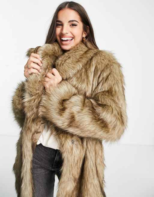 ASOS DESIGN faux fur coat in brown