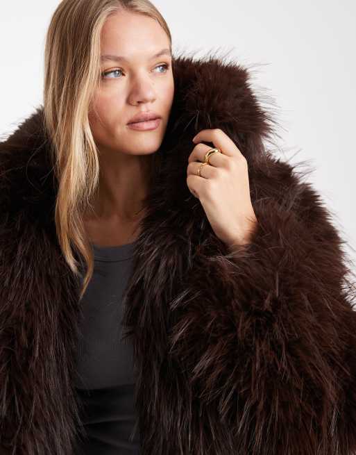 ASOS DESIGN faux fur coat in chocolate