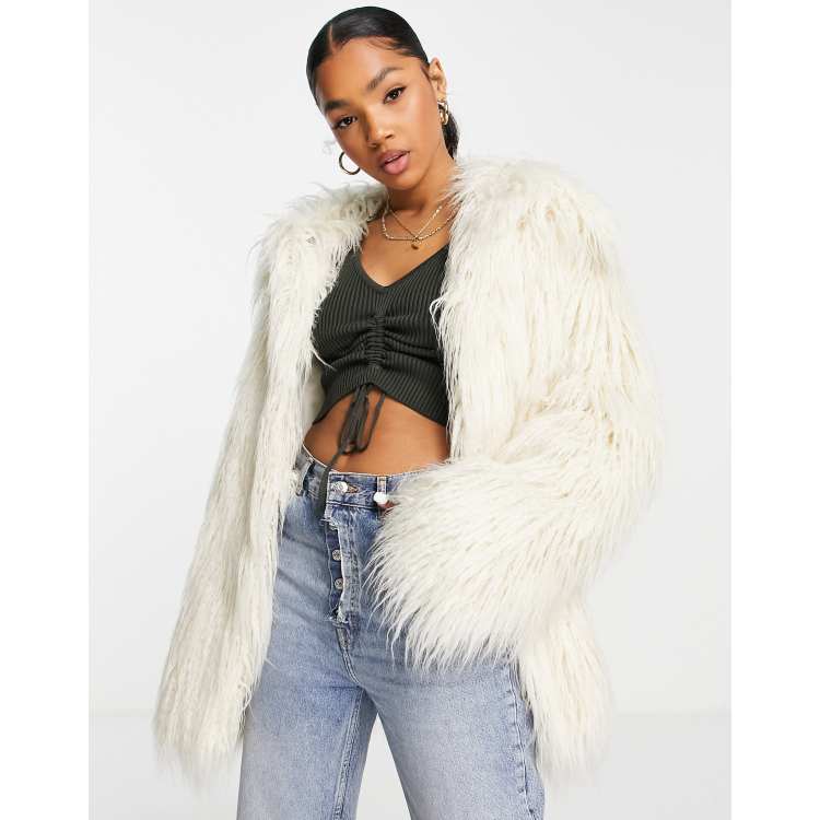 ASOS DESIGN faux fur coat in cream