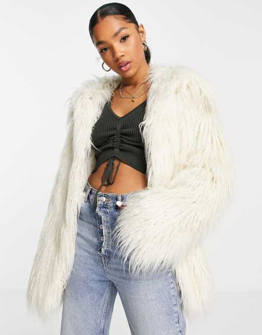 White Faux Fur Jacket, White Shaggy Faux Fur Coat