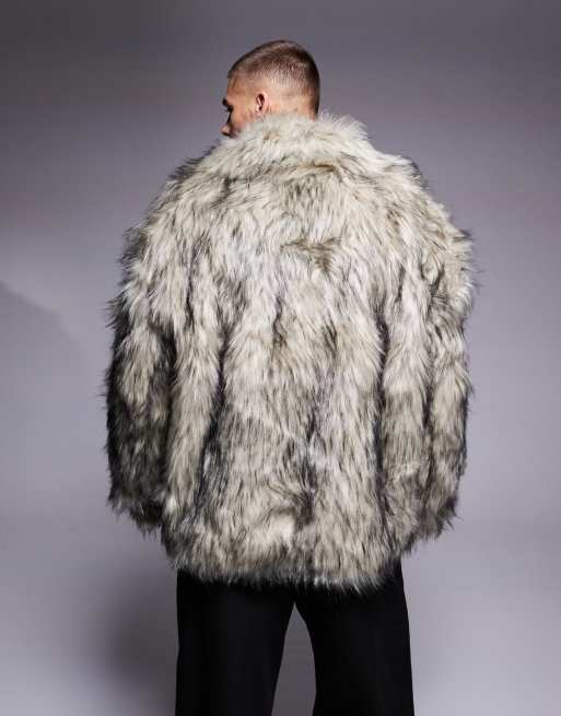 ASOS DESIGN faux fur coat in gray with white tipping, 4 of 4