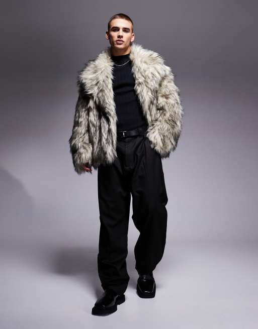 ASOS DESIGN faux fur coat in grey with white tipping, 2 of 4