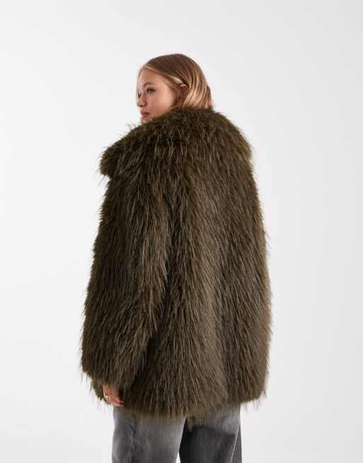 ASOS DESIGN faux fur coat in olive