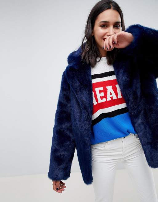 Asos blue fur on sale coat