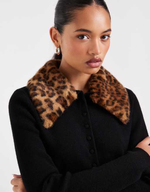 ASOS DESIGN faux fur collar cardigan in black, 4 of 4