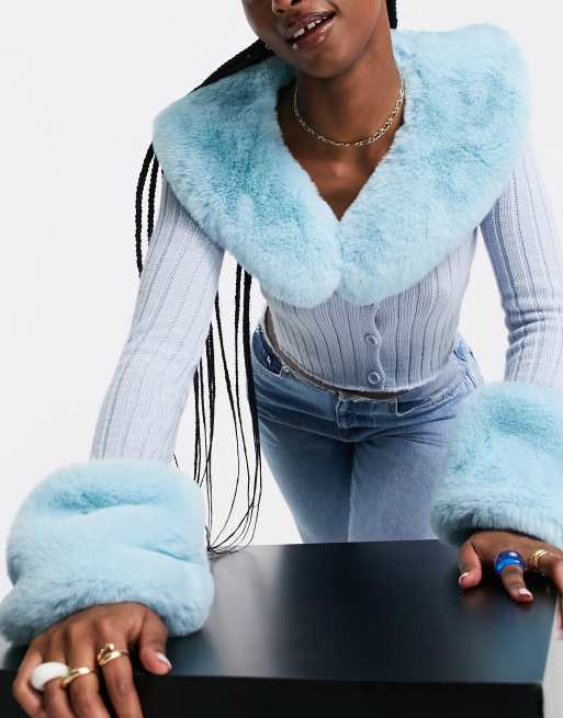 Blue faux 2025 fur collar