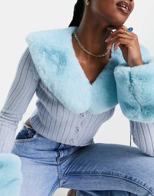 Blue faux 2025 fur collar