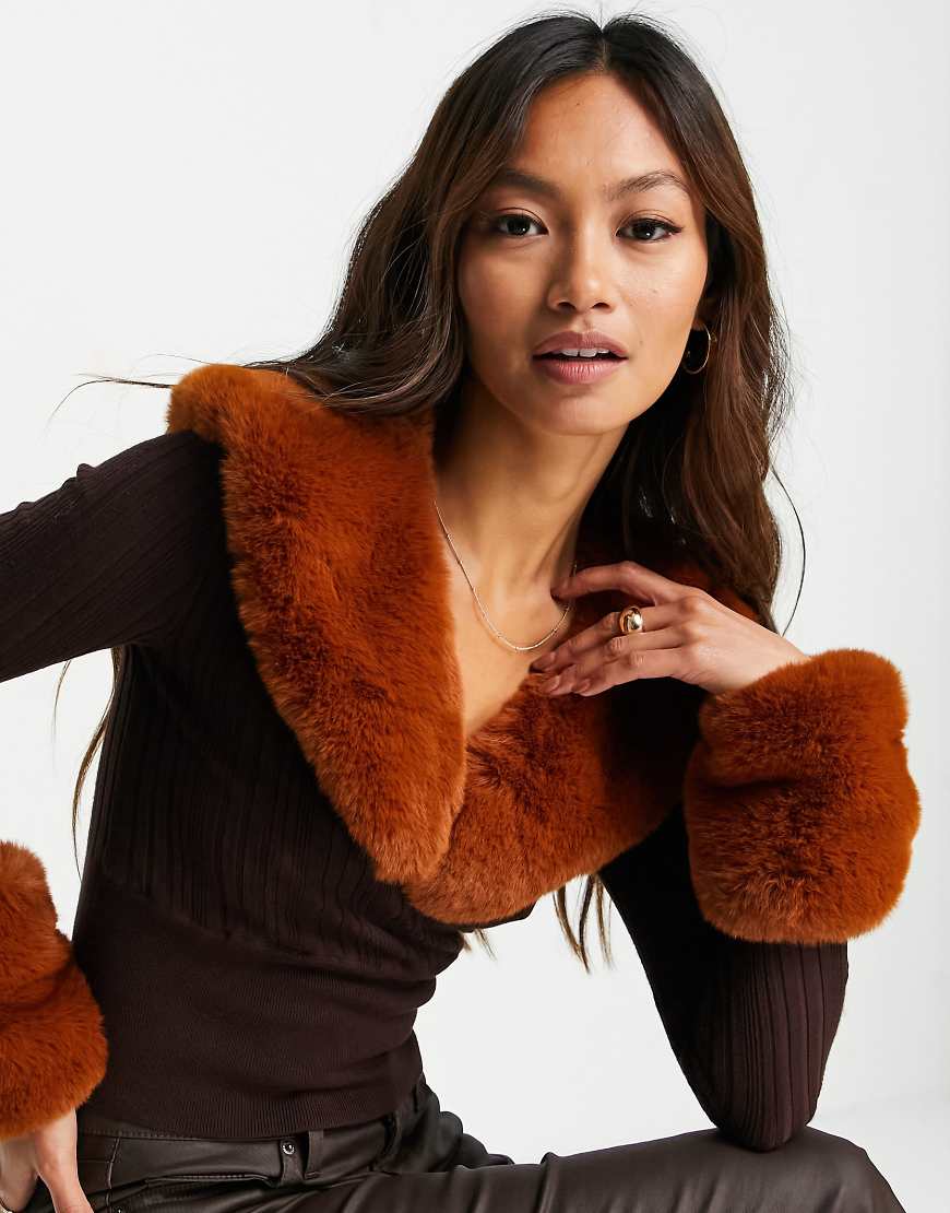 ASOS DESIGN faux fur collar in brown