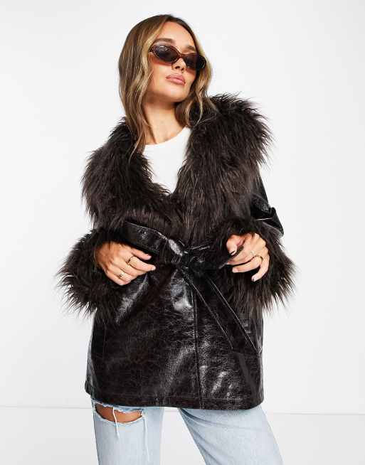 Missguided faux fur bomber jacket in chocolate - BROWN