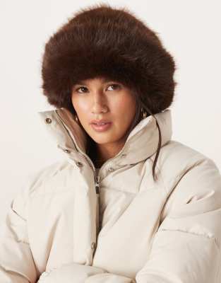 Asos Design Faux Fur Cuffed Hat In Brown