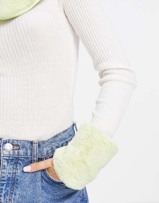 ASOS DESIGN faux fur cuffs in green