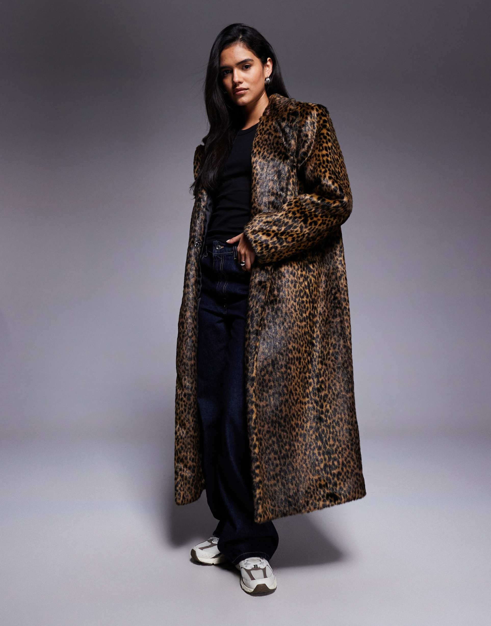 asos design faux fur dad coat in pony skin effect leopard print
