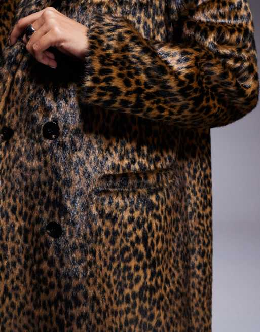 ASOS DESIGN faux fur dad coat in pony skin effect leopard print