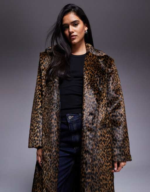 ASOS DESIGN faux fur dad coat in pony skin effect leopard print