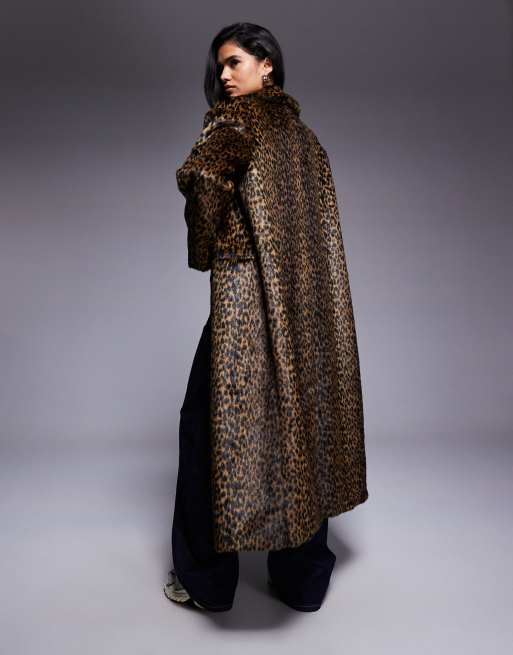 ASOS DESIGN faux fur dad coat in pony skin effect leopard print