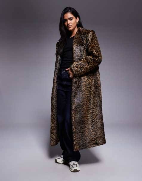 ASOS DESIGN faux fur dad coat in pony skin leopard - view 1