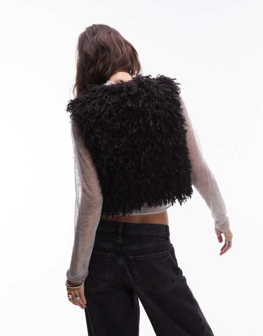 ASOS DESIGN faux fur gilet in black, 3 of 4