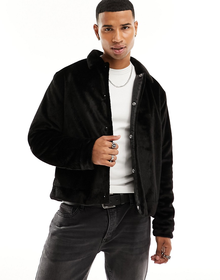 ASOS DESIGN faux fur harrington jacket in black