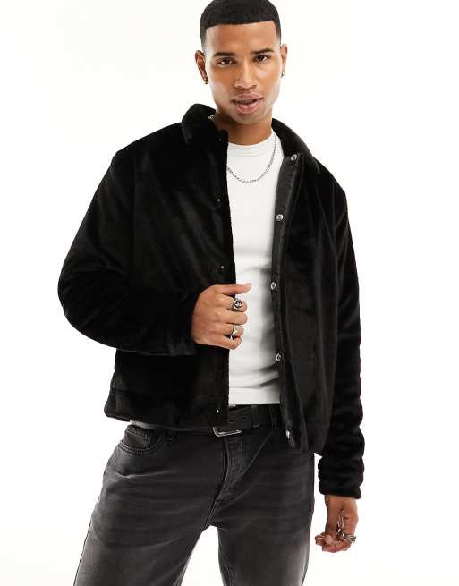 Asos black cheap fur jacket