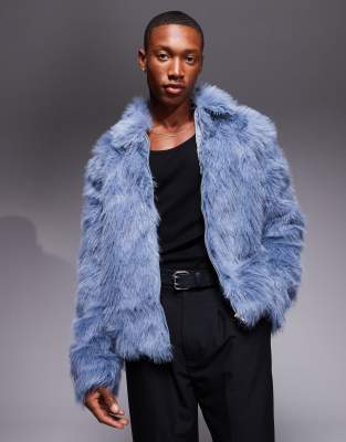 ASOS DESIGN faux fur harrington jacket in blue