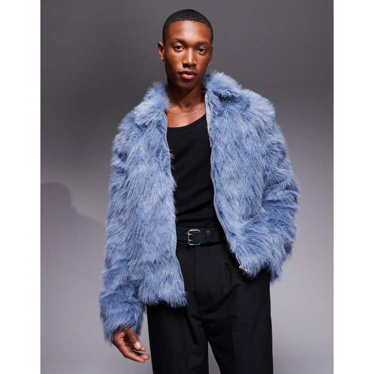 ASOS DESIGN faux fur harrington jacket in blue