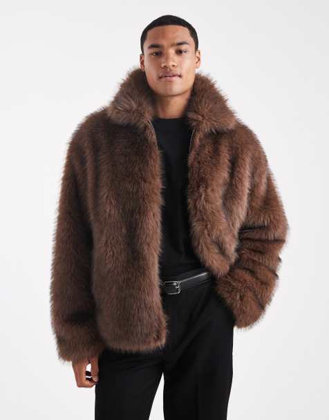 ASOS DESIGN faux fur harrington jacket in brown - view 1