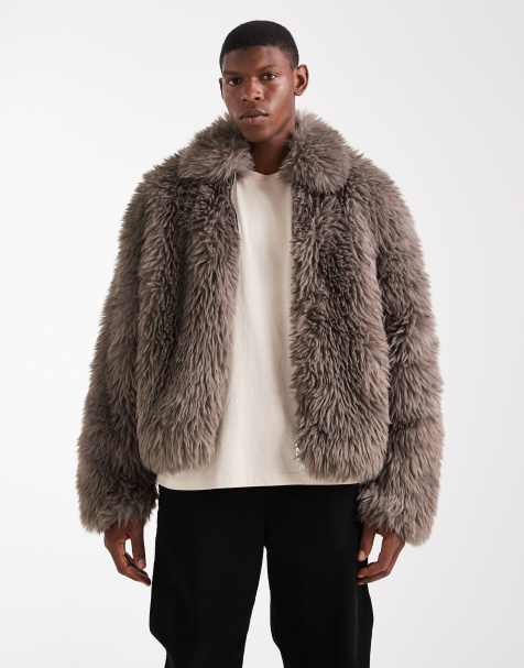 ASOS DESIGN faux fur harrington jacket in brown - view 1