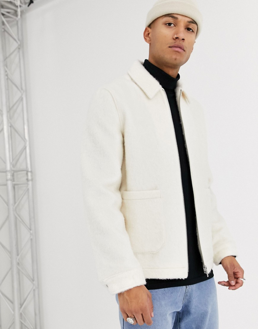 ASOS DESIGN faux fur harrington jacket in white