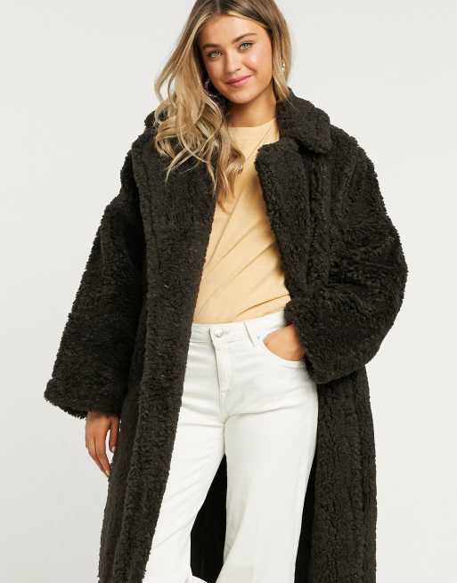 ASOS DESIGN faux fur coat in brown